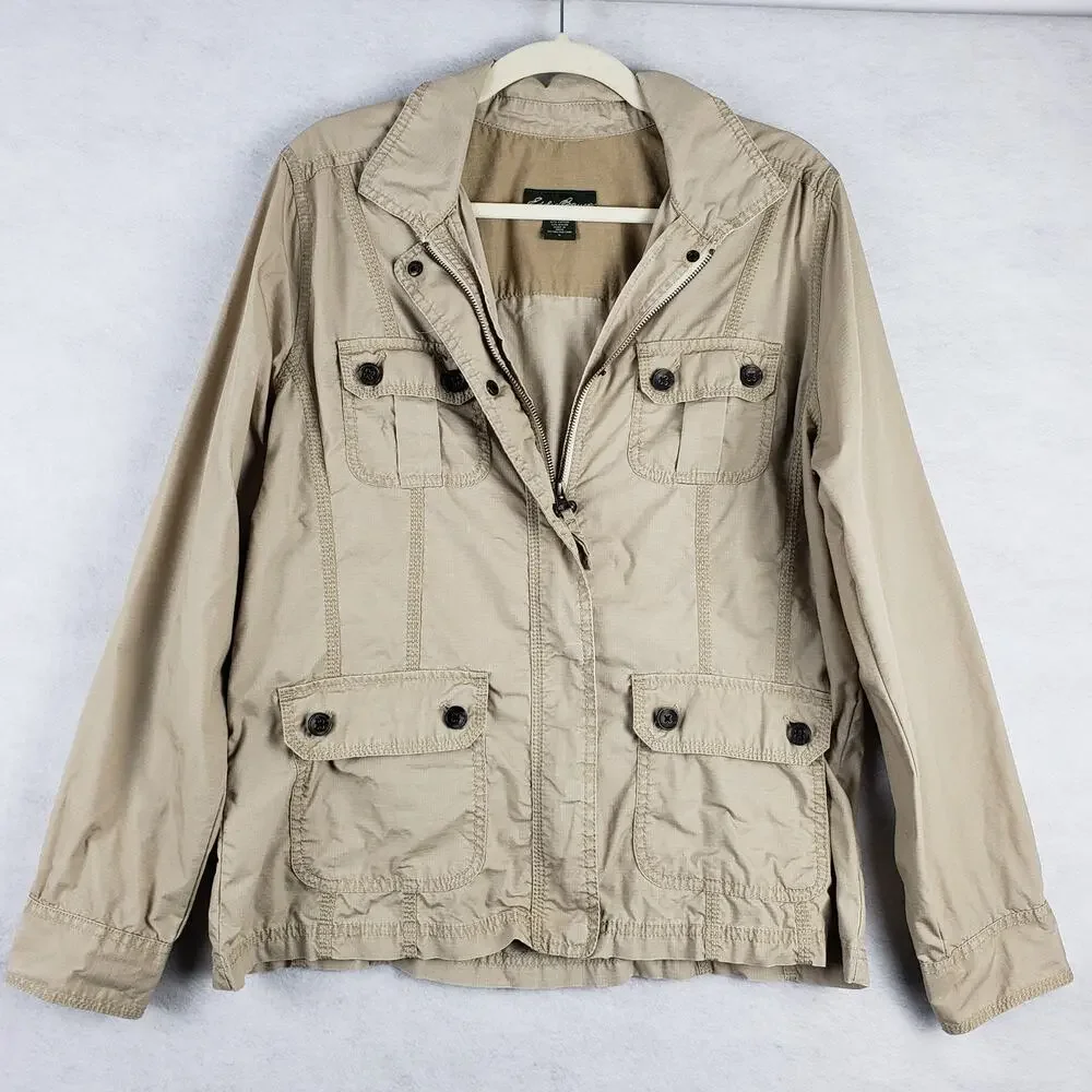 Eddie Bauer Men's L‎ Utility Jacket Beige Tan Utilitarian Gorpcore Lightweight